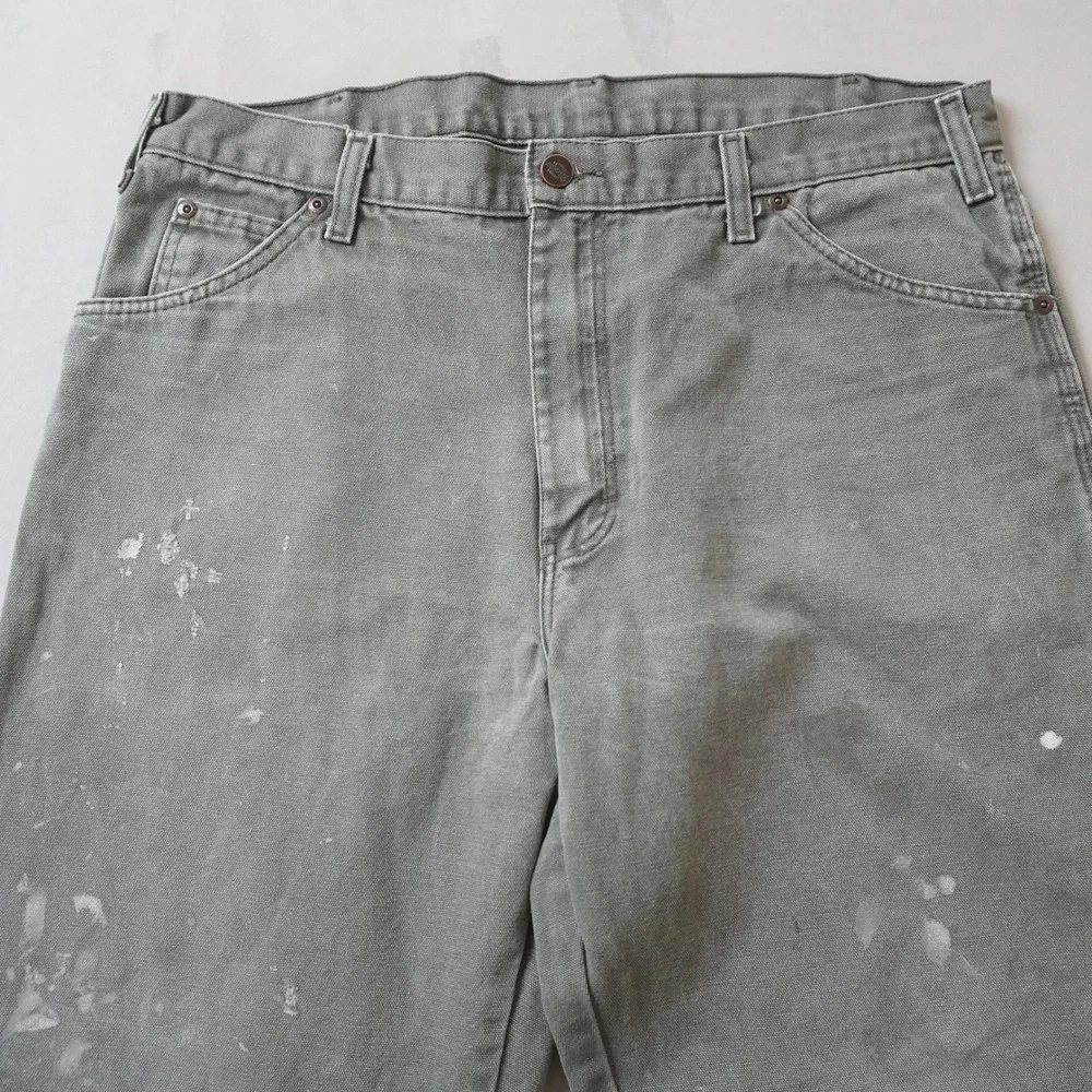 Dickies Carpenter Pants 36x30 Mens Grey Duck Canvas Paint Splatter Workwear 1939